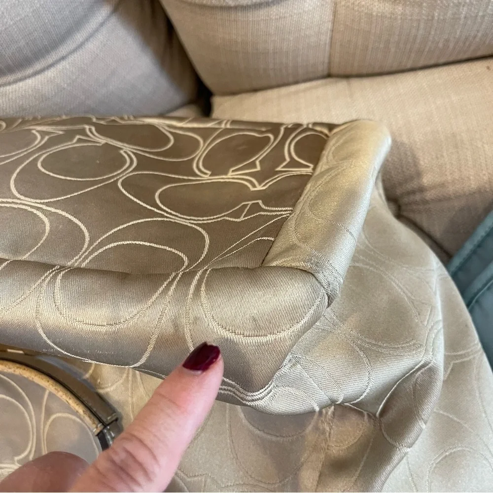 COACH Metallic Gold And Light khaki SIGNATURE Monogram TOTE Diaper Bag No strap